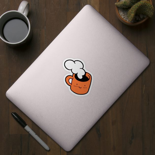 Cute Kawaii Coffee Cup With Steam In Orange by hypedesigns19